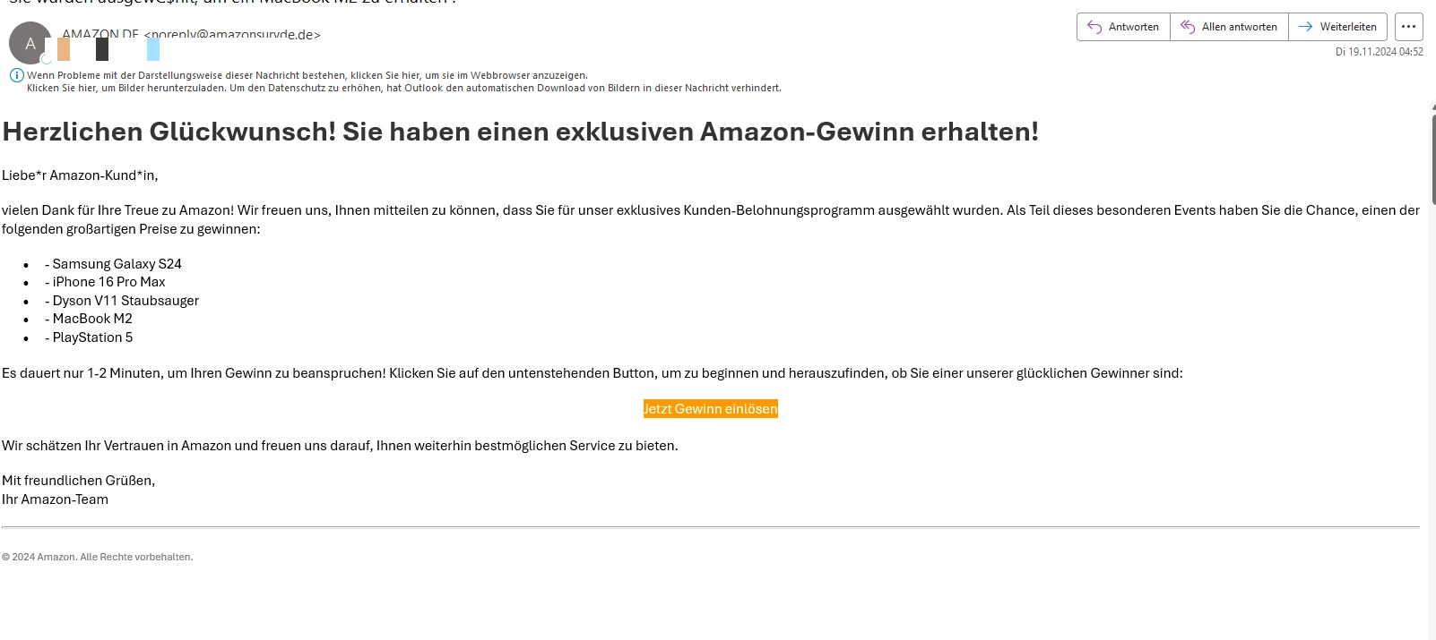 Phishing-Mail gefälschte Amazon-E-Mail: Der zu-gute-um-wahr-zu-sein-Köder